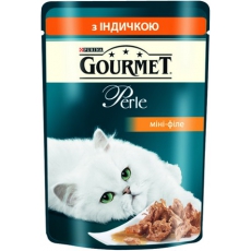 Gourmet Perle (Гурме Перл) Консервований порційний повнораціонний корм для дорослих котів з індичкою. Міні філе у підливці 85 г